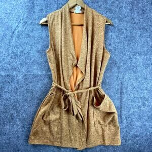 Emi & Joe Vest Cardigan Womens Large Orange Boho Lagenlook Cozy Layer Belted